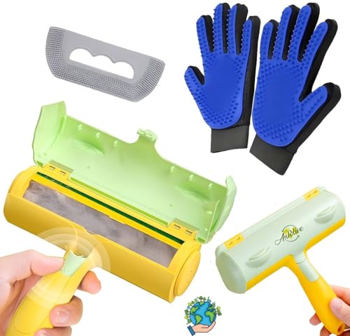 Haarentferner-Set für Haustiere, Haarentfernungsrolle, Haarentfernungshandschuhe, Tierhaarentferner Fusselrolle, ohne Kleber oder Batterien, umweltfreundliche und langlebige,Wiederverwendbares von Anlolive