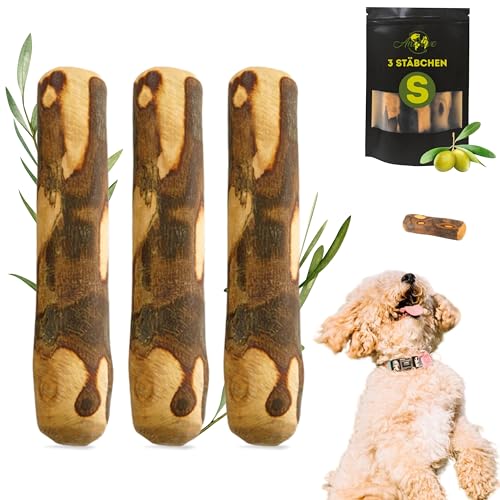 Anlolive | Pack 3 Natürliche Kausticks Größe S 15 cm | Für Kleine Hunde | Olivenholz-Stick | Sicheres, Gesundes und Langlebiges Spielzeug | Pflegt die Zähne, Reduziert Angst und Stärkt den Kiefer von Anlolive