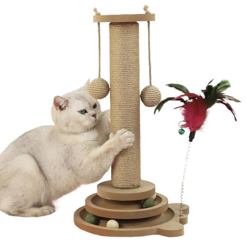 Anloximt Kratzbaum Für Katzen | 4-in-1 Spielzeug für Katzen mit Anreizen | Multifunktionale Katzenspielzeug Mit 2 Sisalbällen Und Kugelbahn Für Innenräume, Möbelschutz Und Unterhaltung Im Wohnbereich von Anloximt