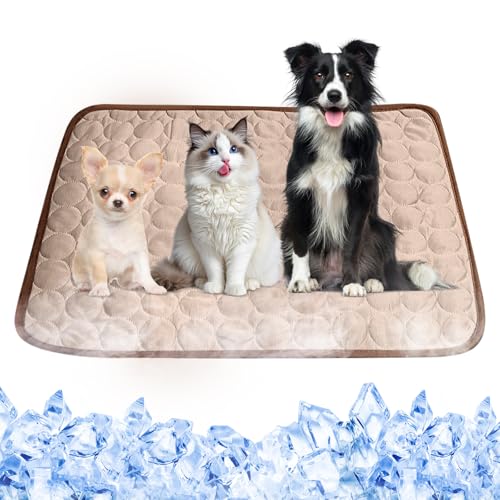 Anluomafuy Kühlmatte Hunde, 70×55 cm Pet Cooling Mat, Kühldecke für Tiere, Abwischbar, Robust, Kühlmatte für Hunde und Katzen im Innen- und Außenbereich und in Kisten im Heißen Sommer (Braun) von Anluomafuy