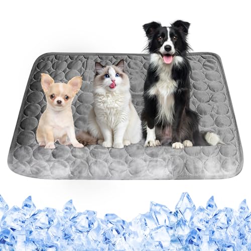 Anluomafuy Kühlmatte Hunde, 70×55 cm Pet Cooling Mat, Kühldecke für Tiere, Abwischbar, Robust, Kühlmatte für Hunde und Katzen im Innen- und Außenbereich und in Kisten im Heißen Sommer (Grau) von Anluomafuy