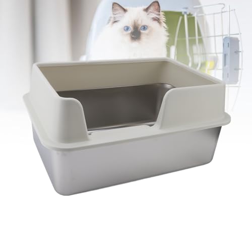 Katzentoilette aus Edelstahl, Große Offene Katzentoilette, Hohe Wände Zum Schutz vor Spritzern, Offene Metalltoilette mit Schaufel für Kätzchen, Katzen, Kaninchen, 19,7 L X 13,8 von Annadue
