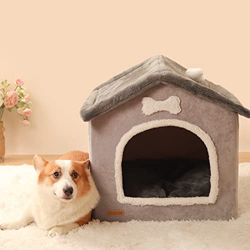 Annewi Faltbares Hundehüttenbett, geschlossenes warmes Plüsch-Schlafnest Bett mit abnehmbarem Kissen für kleine, mittelgroße und große Hunde Katzen, Winter warmes Katzennest Welpenhöhle Sofa von Annewi