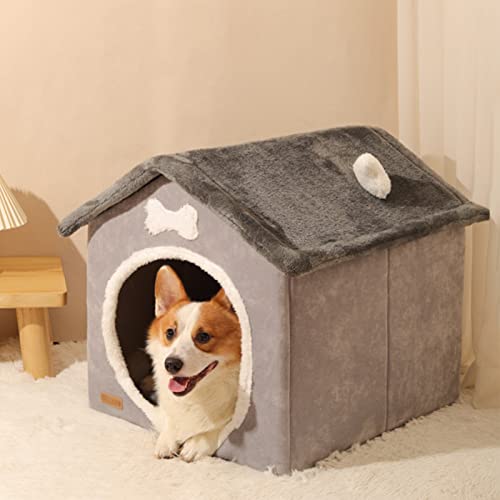 Annewi Faltbares Hundehüttenbett, geschlossenes warmes Plüsch-Schlafnest mit abnehmbarem Kissen für kleine, mittelgroße und große Hunde und Katzen, Winter warmes Katzennest, Welpenhöhle, Sofa, von Annewi