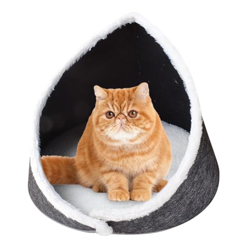 Annewi Katzenbett Höhle Katzenbett Abnehmbar und Waschbar Halbgeschlossene Haustierstreu Zelt Streu Weichheit und Komfort Filz Katzenstreu für Indoor Katzen oder Kleine Hunde Welpe Kitty von Annewi