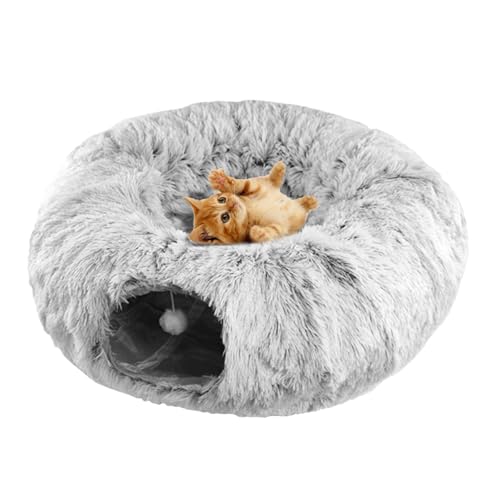 Annewi Katzenbett-Tunnel, zusammenklappbar, kratzfest, Katzenspielzeug, Katzenbett, waschbar, Tunnelrohr, flauschiges Katzenhöhlenrohr mit hängendem Ball für Katze, Kätzchen, Welpen, Kaninchen von Annewi