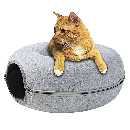 Annewi Katzentunnelbett, Katzentunnel, Indoor-Katzenversteck Kratzer, abnehmbarer und waschbarer Tunnel, Katzenbett mit Guckloch für kleine Haustiere, Kaninchen, Kätzchen, Welpen (Grau) von Annewi