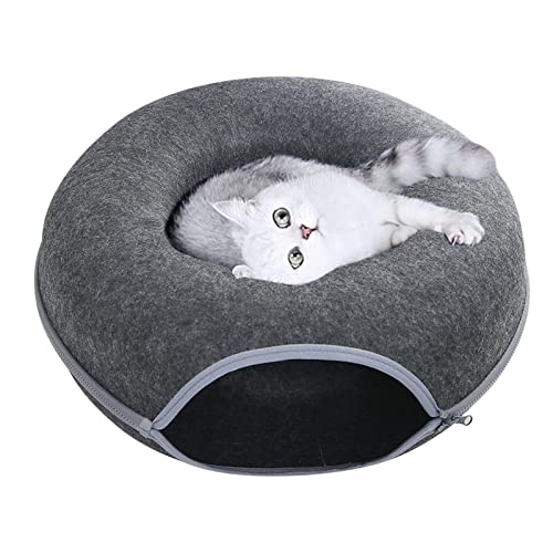 Annewi Katzentunnelbett, Katzentunnel für Indoor-Katzen, Kratzfest Abnehmbarer Runder Katzenfilz & Waschbarer Innenraum Katzenspieltunnel für kleine Haustiere Kaninchen, Kätzchen, Welpen (Schwarz) von Annewi