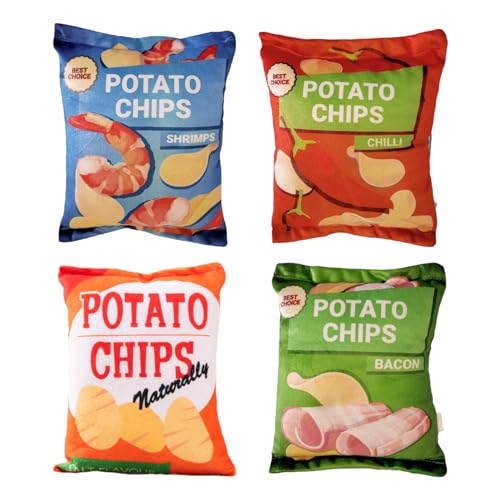 Annewi Quietschendes Hundespielzeug, lustige klassische Kartoffelchip-Snack-Form, niedliches Zahnspielzeug mit Sound, bissfest, Stofftiere zur Zahnreinigung für kleine und mittelgroße Hunde, 4 Stück Annewi Quietschendes Hundespielzeug, lustige klassische Kartoffelchip-Snack-Form, niedliches Zahnspielzeug mit Sound, bissfest, Stofftiere zur Zahnreinigung für kleine und mittelgroße Hunde, 4 Stück von Annewi