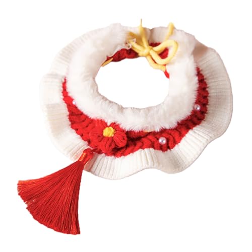 Katzenhalsband, gestricktes Hundehalsband für Neujahr, Katzenhalsband, Breakaway, rotes Haustierhalsband mit Quaste für Zuhause, Spaziergänge, Reisen, weiche Katzenhalsbänder für drinnen und draußen von Annewi