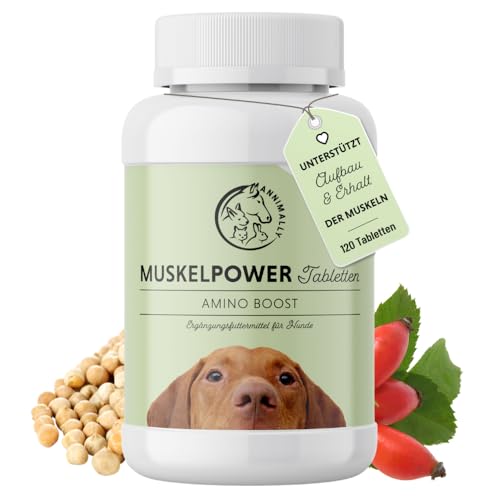 Annimally Amino Boost Muskelaufbau Tabletten für Hunde - 120 Aminosäuren Tabletten mit 9 Inhaltsstoffen u.a. mit Protein & Magnesium zum gezielten Aufbau der Muskulatur bei Hunden von Annimally