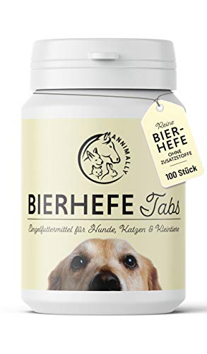 Annimally Bierhefe Hund 100 Tabletten für glänzendes Hundefell und Vitale Haut - 100% Reine Bierhefetabletten für Hunde Reduziert nährstoffmangel-bedingtes Haaren von Annimally