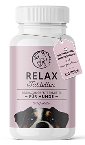 Annimally Hunde Relax Tabletten - Wohlfühltabs für Hunde mit Baldrian, Johanneskraut, L-Tryptophan, 120 Tabletten bei Angst, Stress & für Reise - hohe Akzeptanz von Annimally
