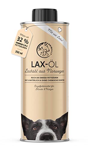 Annimally Lachsöl für Hunde 250 ml reich an Omega 3 & 6 Fettsäuren (mehr als 32%) - Barf Fischöl für Hund und Katze geeignet I Reines Naturprodukt kaltgepresst aus Deutschland von Annimally