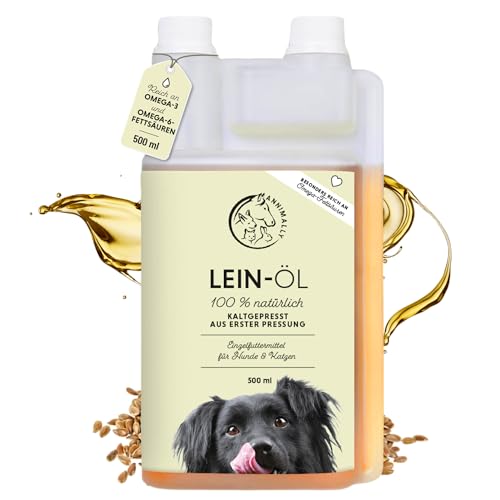 Annimally Leinöl für Hunde 500ml - Leinsamenöl kaltgepresst reich an Omega 3 & 6 Fettsäuren & Vitamin B - Barf Öl für Hund, Katze und Pferd geeignet I Reines Naturprodukt aus Deutschland von Annimally