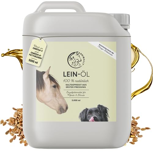 Annimally Premium Leinöl Pferde 5l Kanister für Pferde & Hunde - Leinsamenöl kaltgepresst reich an Omega 3 Fettsäuren als Futterzusatz von Annimally