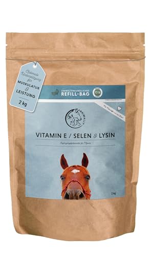 Annimally Selen, Vitamin E, Lysin Pulver für Pferde - Pferd Vitamin E, Lysin, Selen Komplex zur Unterstützung der Muskulatur & Leistung (2 kg Nachfüllpack) von Annimally