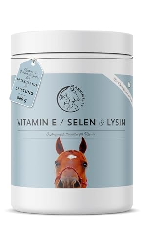 Annimally Selen, Vitamin E, Lysin Pulver für Pferde 800g - Pferd Vitamin E, Lysin, Selen Komplex zur Unterstützung der Muskulatur & Leistung - Ergänzungsfuttermittel für Pferde und Ponys von Annimally
