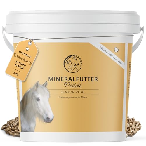 Annimally Senior Mineralfutter Pferde getreidefrei 3 kg - getreidefreies Ergänzungs Pferdefutter für Senior Pferde mit Vitaminen, Mineralstoffen und Spurenelementen, wie Zink, Selen, Omega 3 & Jod von Annimally