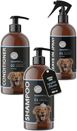 Annimally Sensitiv Plus Pflegeset - Natürliches Hundeshampoo, Conditioner & Leave-In Spray für sensilbe Hunde & Welpen, ph-neutral, ohne Silikone, Parabene & künstliche Duftstoffe - je 500 ml Annimally Sensitiv Plus Pflegeset - Natürliches Hundeshampoo, Conditioner & Leave-In Spray für sensilbe Hunde & Welpen, ph-neutral, ohne Silikone, Parabene & künstliche Duftstoffe - je 500 ml von Annimally