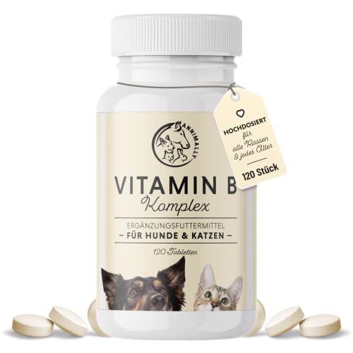 Vitamin B Komplex für Hunde - 120 Tabletten Vorrat für bis zu 4 Monate - Vitamin B hochdosiert für Hunde und Katzen mit Vitamin B1, B2, B3, B5, B6, B9, B12, Vitamin K, L-Tryptophan und Selen von Annimally