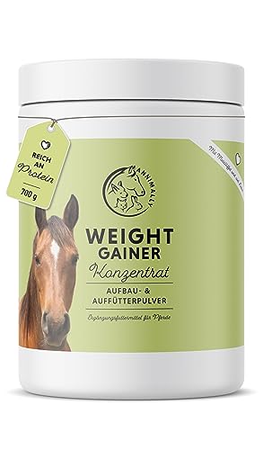 Annimally Weight Gainer Pulver Pferd - Aufbau Futter Pulver mit Sojaprotein, Hanföl, Bockshornklee, Luzerne & Pfefferminze - Aufbaufutter für den Gewichts und Muskelaufbau und zur Appetitanregung von Annimally