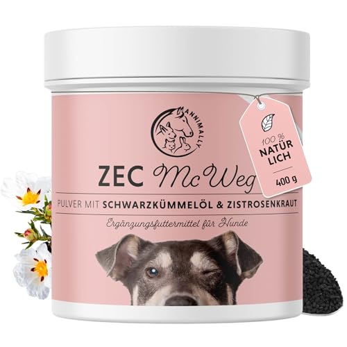 Annimally Zec McWeg Pulver für Hunde - 400g Pulver mit Schwarzkümmelöl, Zistrosenkraut, Bierhefe & Seealge - Effektives Pulver, komplett natürlich als Alternative zu Tabletten und Drops von Annimally