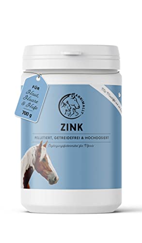 Annimally Zink für Pferde - Zink Pferd hochdosiert Pellets (700g) - Unterstützt beim Fellwechsel Pferd - Mit Schwarzkümmel, Zeolith und Bierhefe für Haut, Haare & Hufe - Spurenelemente Pferd von Annimally
