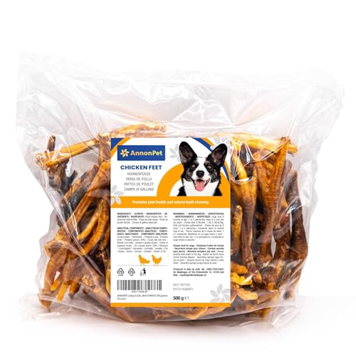 ANNONPET® Hühnerfüße Hähnchen getrocknet Hundesnack Ideal als Leckerli und zum Trainieren Kauen für Hunde Trockenfleisch MAXI FORMAT 500 Gramm von AnnonPet