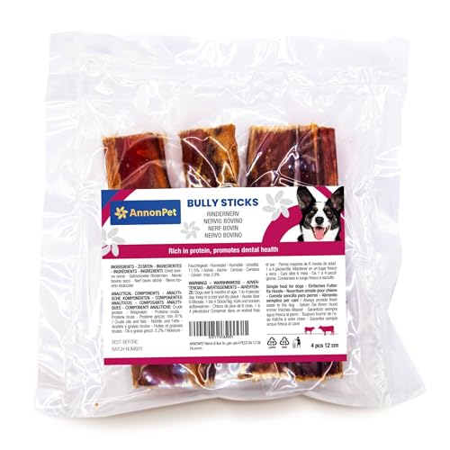 ANNONPET® Ochsennerv Snack für proteinreiche Hunde ideal zum Kauen als Zahnstäbchen für Hunde Kaustäbchen für Hunde 4 Stück à 12 cm von AnnonPet