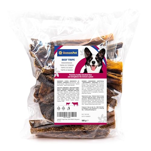 ANNONPET® Trockene Rindertruppe Snack für Hunde, natürlich, reich an Protein. Vorteile für den Darm Kauen für Hunde MAXI FORMAT 500 Gramm von AnnonPet