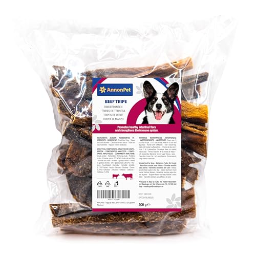 ANNONPET® Trockene Rindertruppe Snack für Hunde, natürlich, reich an Protein. Vorteile für den Darm Kauen für Hunde MAXI FORMAT 500 Gramm von AnnonPet