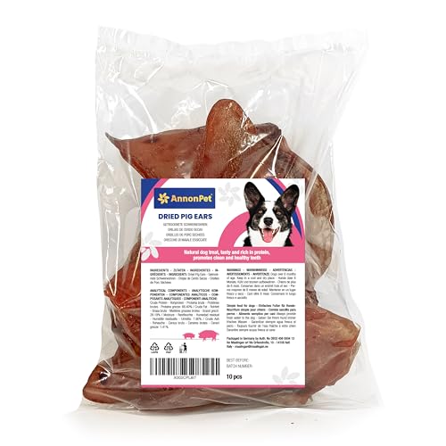 AnnonPet® Getrocknete Schweineohren für Hunde – 10 Stück natürlich – natürlicher und leckerer Kausnack – reich an Protein – ohne Zusatzstoffe – ideal für alle Größen von AnnonPet