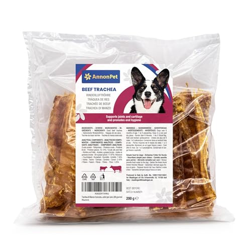 AnnonPet® Trachea aus getrocknetem Rindfleisch Hundesnack - 100% natürlich, reich an Proteinen, Glucosamin und Chondroitin - Kausnack für Alle Größen - Kausnack für Hunde. 200 Gramm von AnnonPet