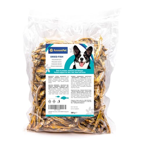 AnnonPet® Getrockneter Fisch für Hunde Natürliche Snacks ideal als Belohnung für Hundetraining. Kauspielzeug für Hunde. Maxi Format 500 Gramm von Annonpet