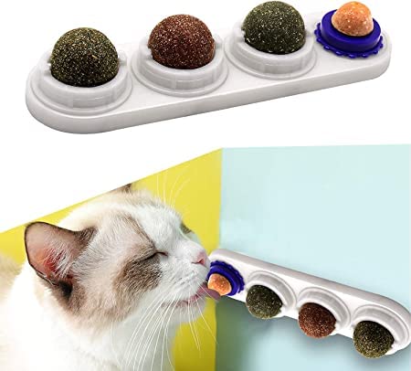Anoudon Cat Snack Candy, Cat Licking Toys Teeth Snack Toy with Solid Candy Ball, Self-Adhesive Catnip Edible Wall Ball for Cats Cleaning Teeth and Protection of The Belly von Anoudon