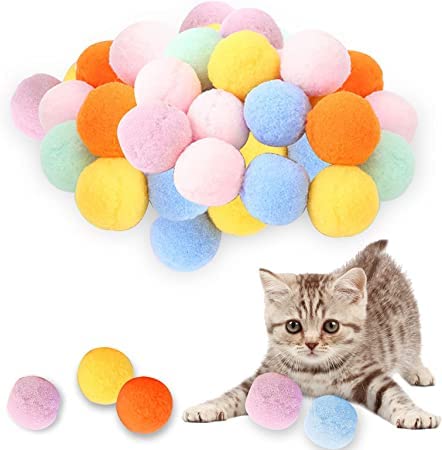 Anoudon Cat Toy Balls, 60Pieces Soft Cat Balls, 4 cm Elastic Cat Pompoms, Colourful Cat Toy, for Indoor Cat Interactive Toy, Pet Chew Toy Balls, Multicoloured von Anoudon