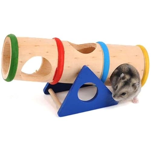 Anoudon Hölzerne Wippe Tunnel Spielzeug Spaß Gym Fitnessraum verwenden Spielplattform, um Zähne für Zwerghamster Haustier zu Schleifen von Anoudon