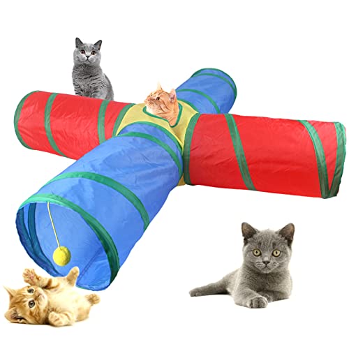 Anoudon Katze Tunnel,4-Wege Crinkle Play Spielzeug Faltbares Rohr mit Ball, Labyrinth Katze Haus Haustier Interaktiv für Katze Welpen Kätzchen Kaninchen von Anoudon