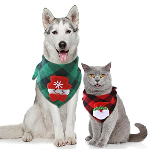 Anoudon Pack von 2 Pet Bandanas, Dreiecksschal, Haustier Dreieck Lätzchen, Halstuch einstellbar für Hunde Katzen, Weihnachtshund Bandanas, mit Santa Claus Elch Muster von Anoudon