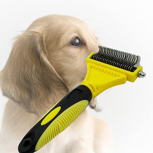 Anoudon Pet Grooming Pinsel, Doppelseitiger Shedding und Dematting Undercoat Rake Kamm für Hunde und Katze?Haustier Kamm Hunderasierer Haarentfernung Friseur Kamm Edelstahl doppelseitiger Kamm von Anoudon