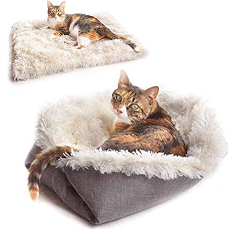 Anoudon Soft Cat Bed Washable Plush Pet Bed for Cats and Small Dogs, 2 in 1 Cat Bed Sleeping Bag Warm House Cat Cushion Cat Blanket Washable Nest Bed for Cats von Anoudon