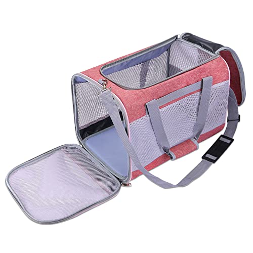 Anoudon Transportbox für Haustiere - Hundetransportbox und Katzentransporttasche Atmungsaktives Netz und zu öffnender Deckel, mit Schulterriemen zum Tragen (Pink) von Anoudon