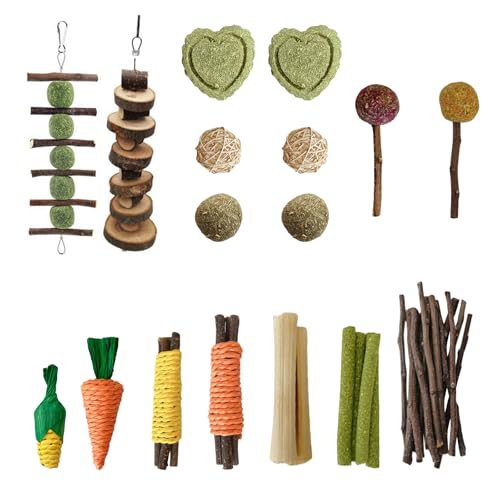 Anseom 13 Stilen Kaninchenspielzeug-Set, 41 Stück Natürliche Timothy-Heustäbchen, Apfelholzstäbchen für Zahnpflege, Handgefertigt Kauspielzeug für Kaninchen Hamster Meerschweinchen Chinchillas Anseom 13 Stilen Kaninchenspielzeug-Set, 41 Stück Natürliche Timothy-Heustäbchen, Apfelholzstäbchen für Zahnpflege, Handgefertigt Kauspielzeug für Kaninchen Hamster Meerschweinchen Chinchillas von Anseom
