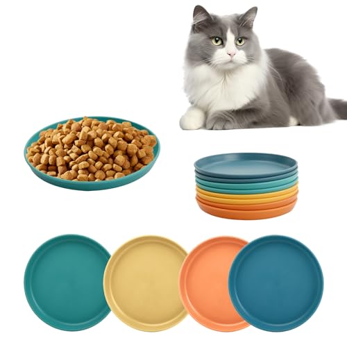 Anseom 8 Stück Futternapf Katze, 4 Farben Katze Katzenteller Katzenfressnapf Futterschale Flach Katzenschüssel für Trockenfutter und Nassfutter Cat Bowl für Kätzchen und kurzbeinige Katzen von Anseom