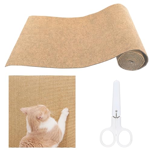 Anseom Selbstklebend Kratzmatte Katze DIY Kratzbrett Katze 40×200cm Kratzteppich Katze Katzenkratzmatte für Möbel Couch Sofa Wand Tür Schutz (Khaki) von Anseom