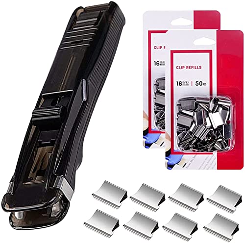 Anshka 2 in1 Portable Handheld Paper Clam Clip Dispenser with 100 Stainless Steel Metal Refill Clips, Fast Paper Clipper for Desk Document Office Home School (Black) von Anshka