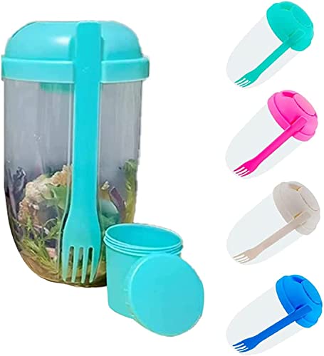 Anshka 2022 Fresh Salad Cup,Fresh Salad Container Serving Cup,Fresh Salad Cup to Go Container Set with Fork and Salad Dressing Holder,Use This Bowl for Picnic,Lunch to Go (Green) von Anshka