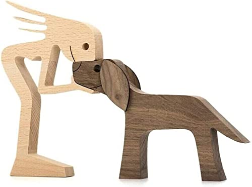 Anshka Pet Lover Gifts Wood Sculpture, Family & Puppy Wooden Crafts Sculpture, Unique Gift Hand Carved Wood Dog Human Statue, Pet Lover Gifts Wood Sculpture (Women and Dog) von Anshka