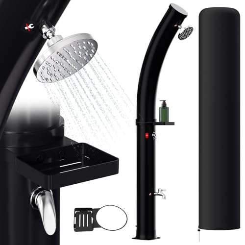 Ansobea 35 Liter Solardusche Bogen mit Schutzabdeckung und Duschablage,Gartendusche mit 180° Verstellbarer Regendusche für Garten, Pool und Camping - Heizt bis zu 60°C von Ansobea